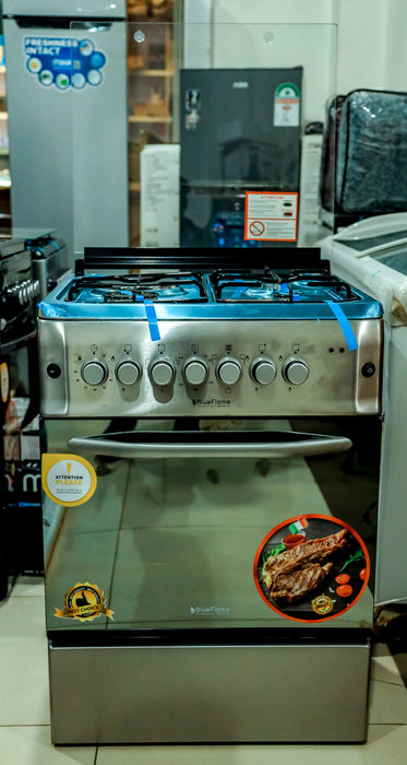 Cuisinière à gaz à 4 brûleurs à flamme bleue S6031ER-I taille 60*60, 3 gaz + 1 électrique, rôtissoire