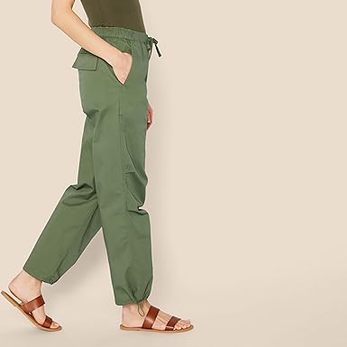 Essentials Women's Mid-Rise Baggy Loose-Fit Wide-Leg Parachute Pants