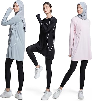 Modest Long Sleeve Shirts for Women Quick Dry Athletic Top Yoga Running Workout Tees for Muslim Women