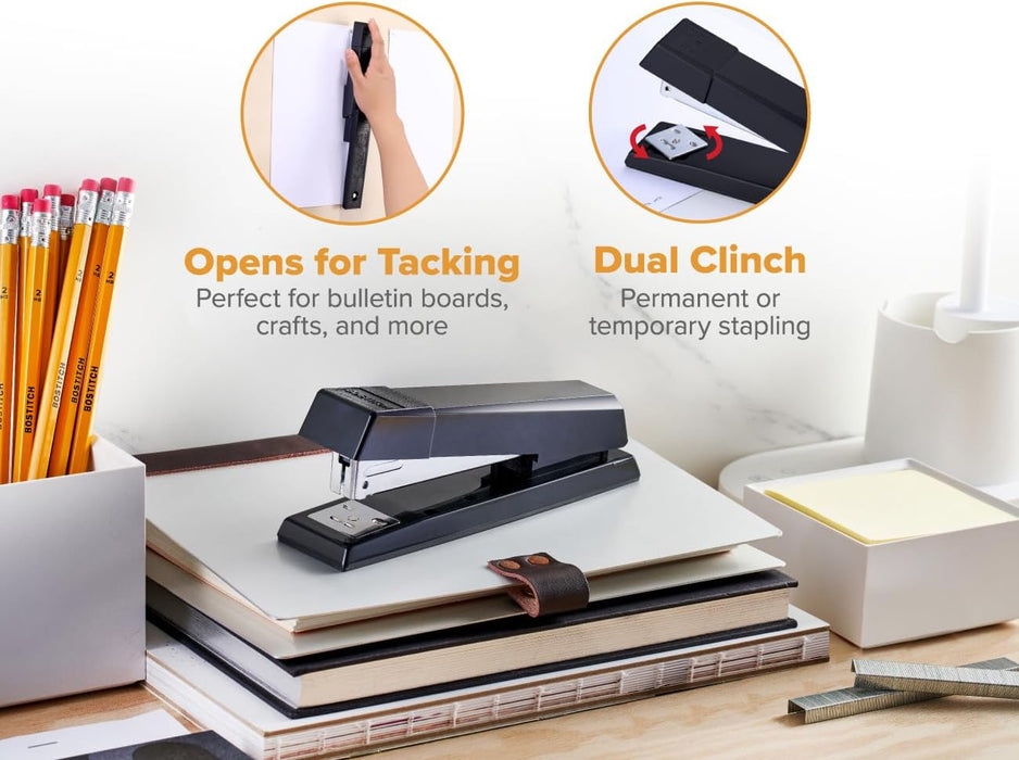 Bostitch Office Stapler, No-Jam Premium for Desktop, Includes 1,250 Staples, Full-Strip, 25 Sheet Capacity, Black| 3 Options