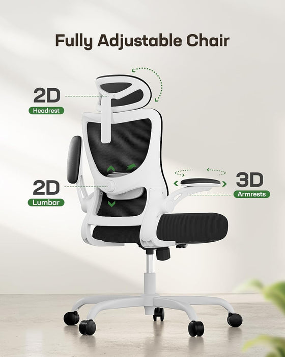 Marsail Ergonomic Office Chair: Office Computer Desk Chair with High Back Mesh and Adjustable Lumbar Support Rolling Work Swivel Task Chairs with Wheel 3D Armrests and Headrest