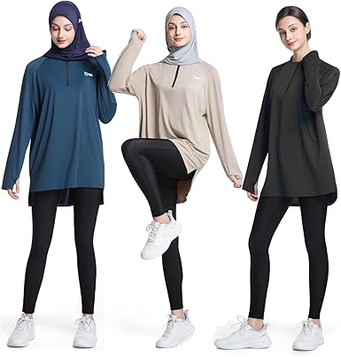 Modest Long Sleeve Shirts for Women Quick Dry Athletic Top Yoga Running Workout Tees for Muslim Women