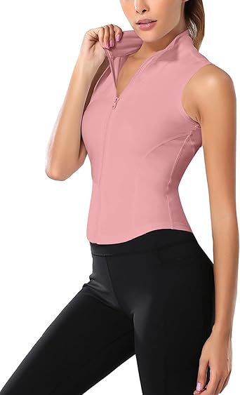 Flygo Women's Full Zip Sleeveless Workout Yoga Active Jacket Vest Golf Shirts