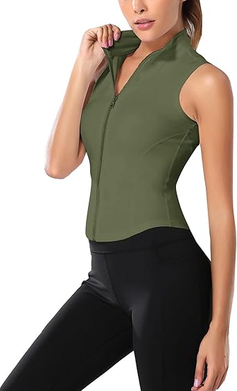 Flygo Women's Full Zip Sleeveless Workout Yoga Active Jacket Vest Golf Shirts