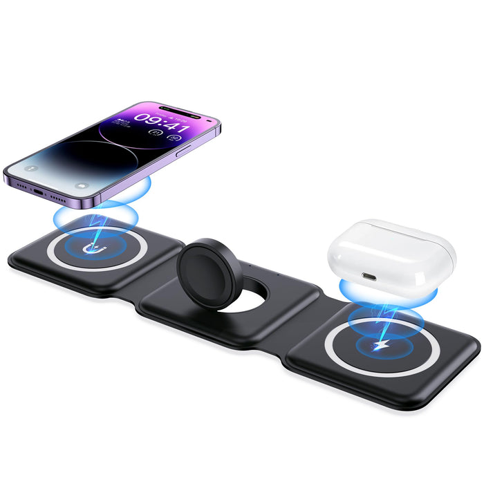 Chargeur sans fil pliable 3 en 1 à aspiration magnétique