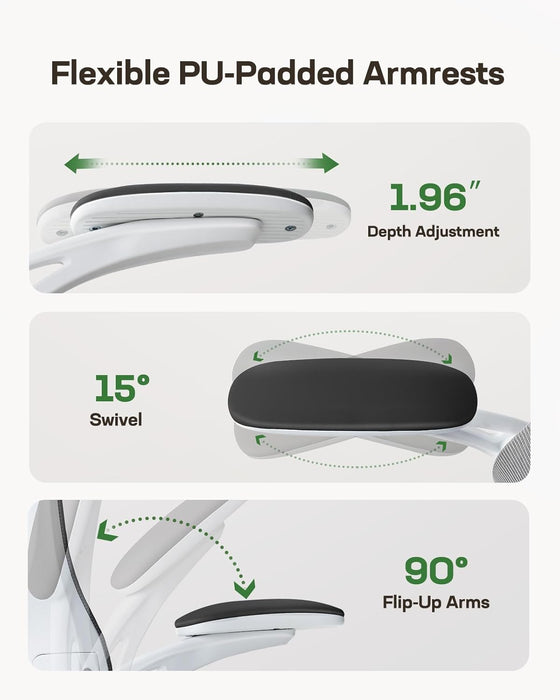 Marsail Ergonomic Office Chair: Office Computer Desk Chair with High Back Mesh and Adjustable Lumbar Support Rolling Work Swivel Task Chairs with Wheel 3D Armrests and Headrest