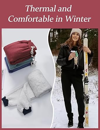 Flygo Women's Winter Warm Fleece Joggers Pants Sherpa Lined Athletic Active Sweatpants