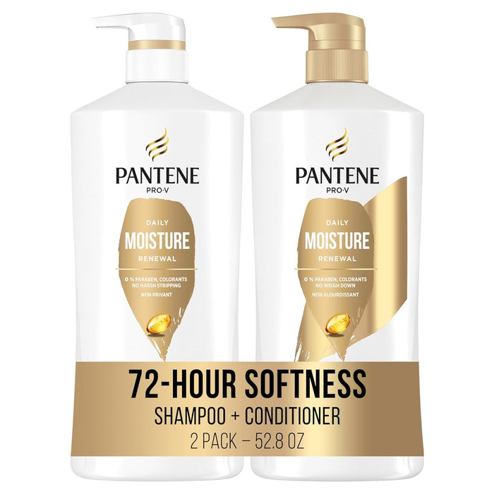 Pantene Shampoo & Conditioner Set, Daily Moisture Renewal with Pro-V Nutrients for Dry, Color-Treated Hair, Long-Lasting Hydration & Nourishment