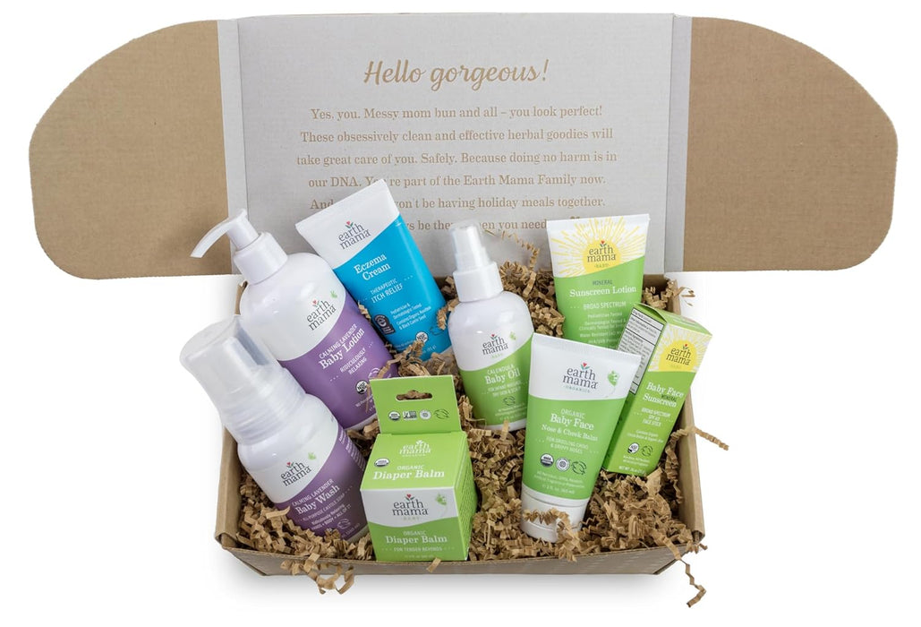 Earth Mama Baby Love Gift Set|Organic Baby Essentials Skin Care|Baby Lotion & Wash, Baby Oil, Eczema Cream|8-Piece Set