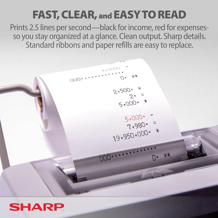 Sharp EL-1801V Ink Printing Calculator, 12-Digit LCD, AC Powered, Off-White, Ideal for Business & Office Use, Easy-to-Read Display & Durable Design