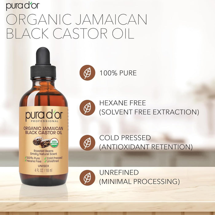 PURA D'OR 4 Oz ORGANIC Jamaican Black Castor Oil