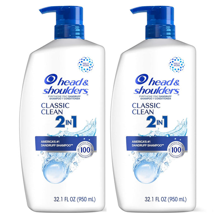 Head & Shoulders Lot de 2 shampoings et revitalisants antipelliculaires 2 en 1 Classic Clean, sans paraben, sans danger pour la couleur, parfum frais | lot de 2