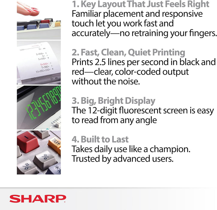 Sharp EL-1801V Ink Printing Calculator, 12-Digit LCD, AC Powered, Off-White, Ideal for Business & Office Use, Easy-to-Read Display & Durable Design