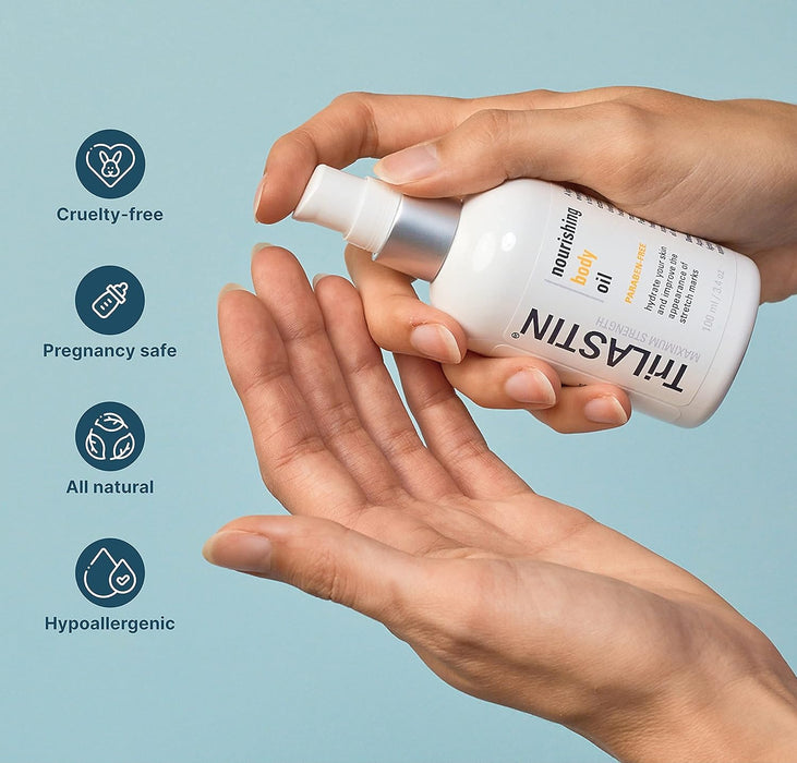 Coffret Crème Prévention Vergetures Maternité TriLASTIN avec Huile Corporelle Nourrissante et Accélérateur Hydro-Thermique
