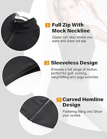 Flygo Women's Full Zip Sleeveless Workout Yoga Active Jacket Vest Golf Shirts
