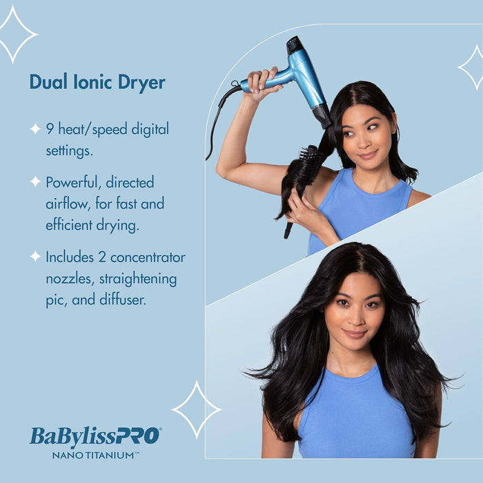 BabylissPRO Nano Titanium Hair Dryer, Professional 1875-Watt Blow Dryer, Ionic Technology Dries Hair Faster With Less Frizz