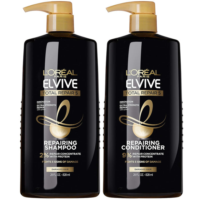 L'Oréal Paris Elvive Total Repair 5 Shampooing et revitalisant réparateurs pour cheveux abîmés | lot de 2