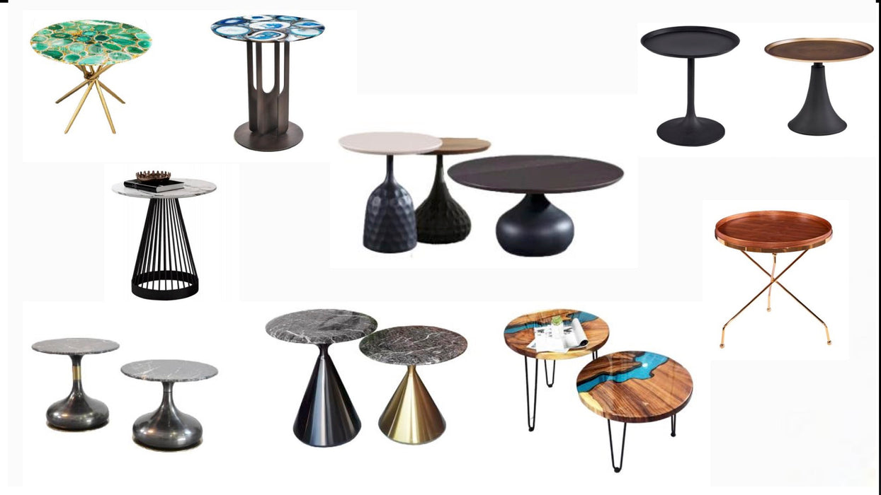 JS T14B Foshan Factory Price Living Room Furniture Black White Small Side Table Bedroom Black Bed Stand Hotel Round Coffee Table