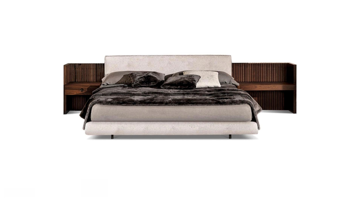 Modern king Bedroom Set Wood Frame House Bed White Upholstered Beds with Side Tables and Shelf