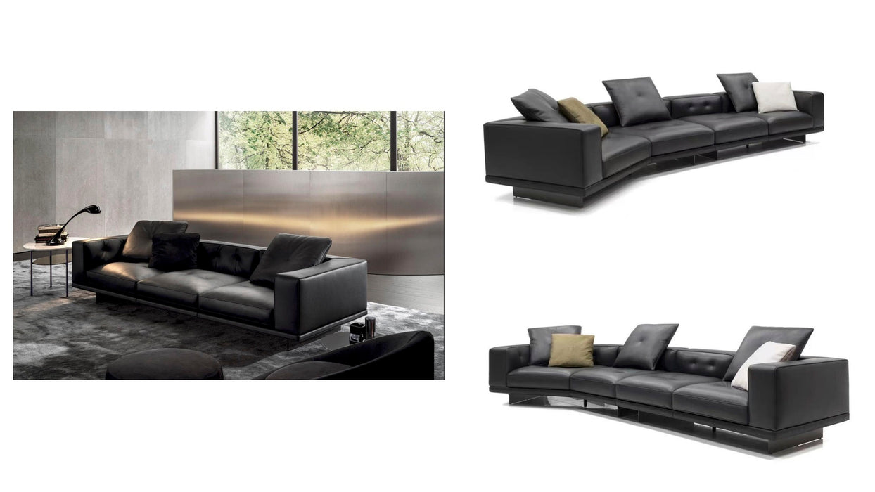 Italian Minimalist Black Dylan Sofa Three-Seater Modern Simple Living Room Straight Four-Seater Sofa