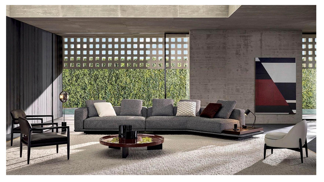 Modern European-Inspired Corner Sofa in Fabric Matching Pillow Integrated Side Table