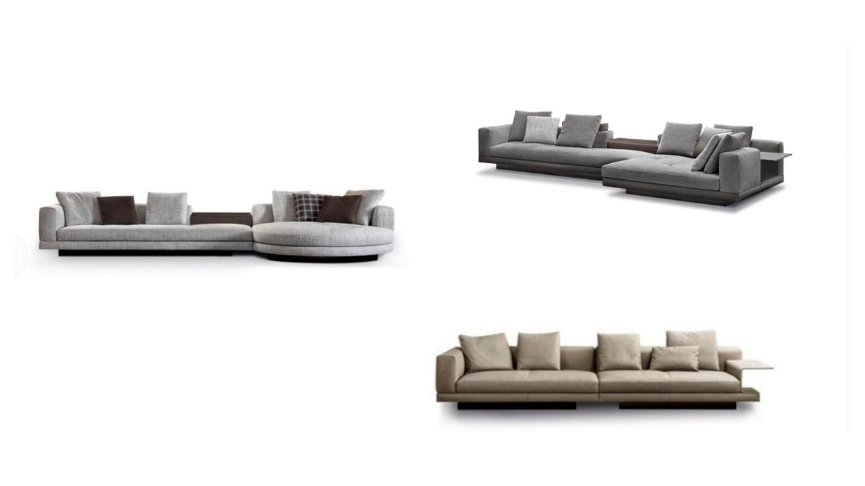Italy Modern Leather and Fabric U l c Shape Sectional Sofa Set With Wood Design Living Room Furniture Luxury Big White Couch
