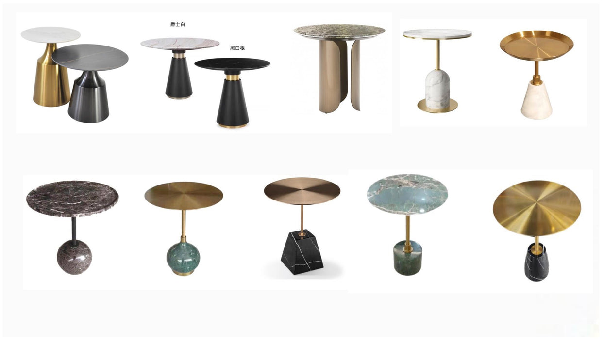Collection of various side tables with different designs and finishes