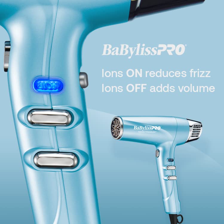 BabylissPRO Nano Titanium Hair Dryer, Professional 1875-Watt Blow Dryer, Ionic Technology Dries Hair Faster With Less Frizz