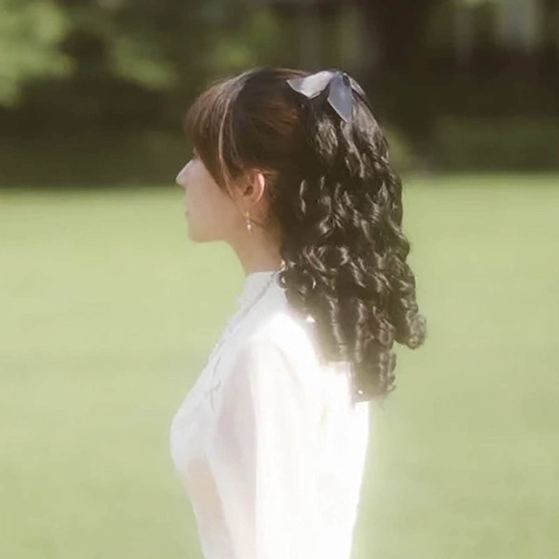 Regency Ringlet Ponytail Hairpiece with Bow Spiral Curl Synthetic Half Wig Historical Colonial Lady Costume Wig