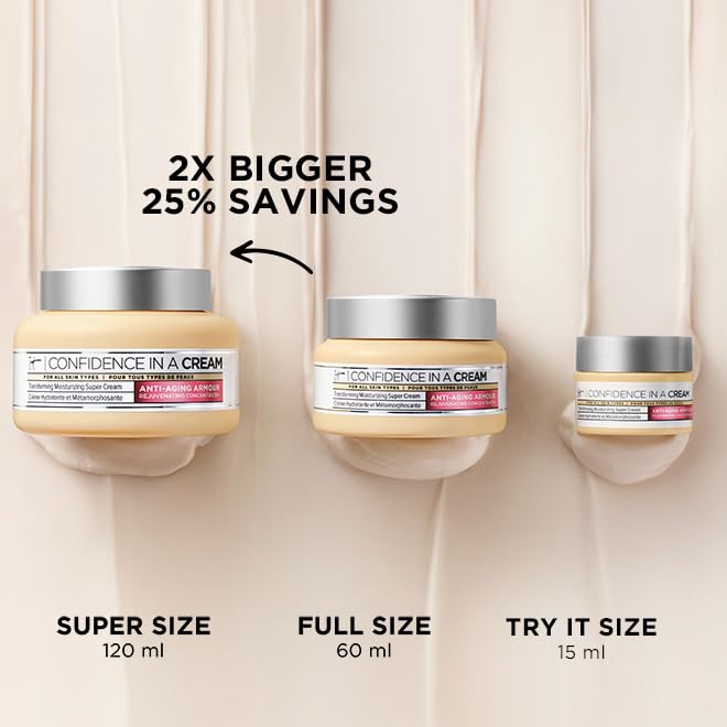IT Cosmetics Confidence in a Cream - Hydrating & Anti Aging Face Moisturizer, Visibly Reduces Fine Lines & Wrinkles, Up To 48H Hydration, Repairs Skin Barrier, Squalane & Ceramides, For All Skin Types