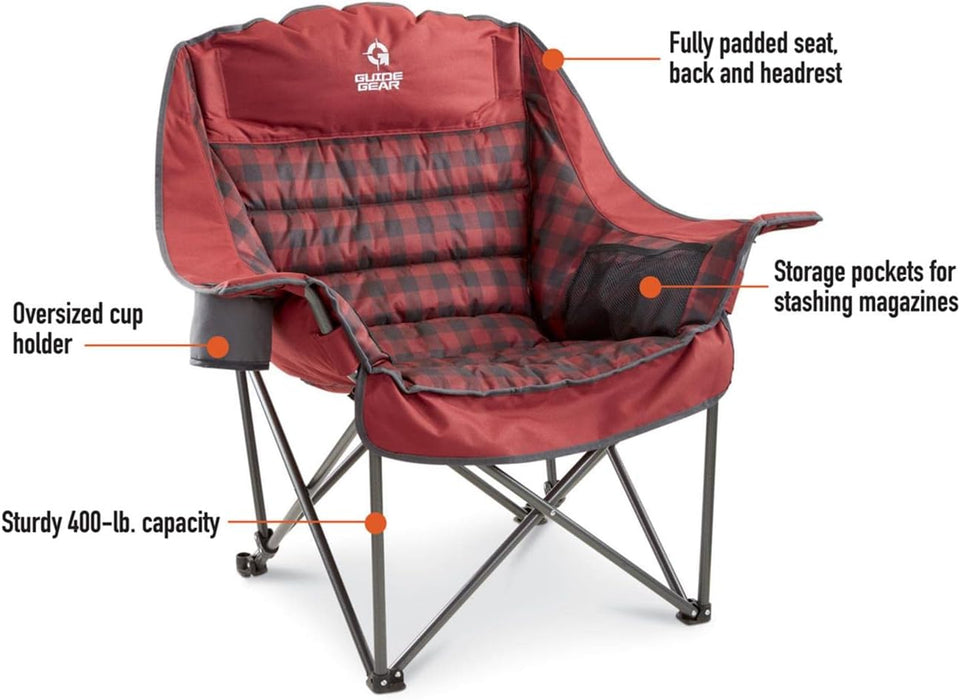 Guide Gear Oversized Extra Large Padded Camping Chair, Portable, Folding, Large Camp Lounge Beach Chairs for Outdoor, Adults, Men and Women, Heavy-Duty 400 Pound Capacity, with Cup Holder