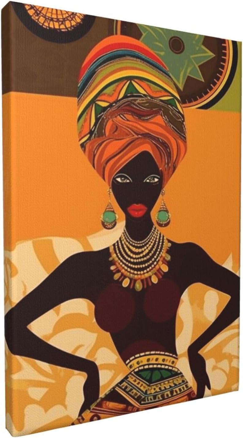 Canvas Wall Art Poster Personalized Pictures Print African Woman Wall Pictures Modern Art Canvas Painting Framed Artwork Aesthetic Poster for Living Room Bedroom Office Home Decor 12x18in