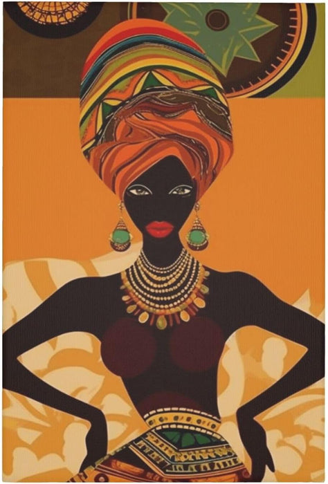 Canvas Wall Art Poster Personalized Pictures Print African Woman Wall Pictures Modern Art Canvas Painting Framed Artwork Aesthetic Poster for Living Room Bedroom Office Home Decor 12x18in