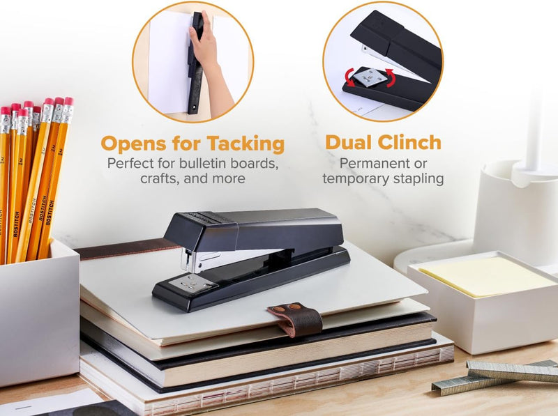 Bostitch Office Stapler, No-Jam Premium for Desktop, Includes 1,250 Staples, Full-Strip, 25 Sheet Capacity, Black| 3 Options