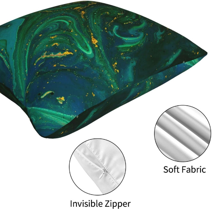 Green and Gold Marble Pillow Covers 18x18 inch Set of 4 Emerald Green Gold Pillow Cases Abstract Luxury Decorative Cushion Covers for Couch Sofa