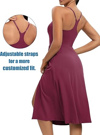 Athletic Dress with Built in Shorts & Bra Adjustable Straps Workout Dress for Tennis Golf Midi Dresses for Women