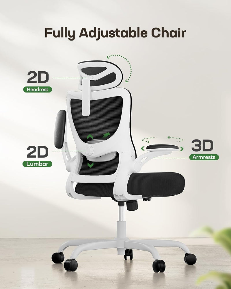 Marsail Ergonomic Office Chair: Office Computer Desk Chair with High Back Mesh and Adjustable Lumbar Support Rolling Work Swivel Task Chairs with Wheel 3D Armrests and Headrest