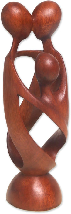 NOVICA Artisan Handcrafted Wood Statuette Family from Bali Brown Indonesia Sculpture [9in H x 3in Diam.] ' Family Spiral'