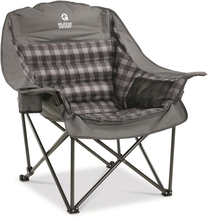 Guide Gear Oversized Extra Large Padded Camping Chair, Portable, Folding, Large Camp Lounge Beach Chairs for Outdoor, Adults, Men and Women, Heavy-Duty 400 Pound Capacity, with Cup Holder