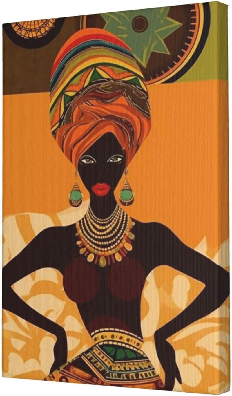 Canvas Wall Art Poster Personalized Pictures Print African Woman Wall Pictures Modern Art Canvas Painting Framed Artwork Aesthetic Poster for Living Room Bedroom Office Home Decor 12x18in