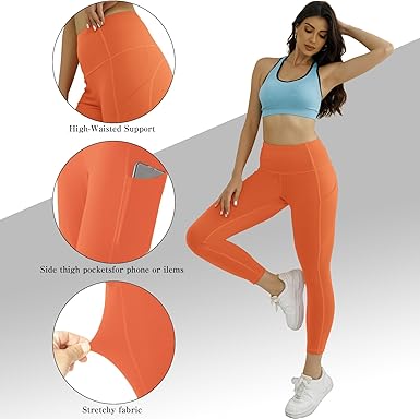 Match Womens High Waisted Active Yoga Pants with Pockets Tummy Control Workout Buttery Soft Leggings