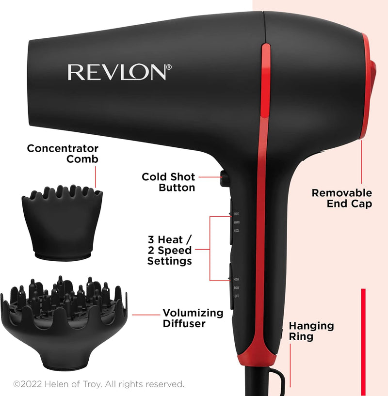 REVLON SmoothStay Coconut Oil Infused Hair Dryer with Diffuser | 1875W Blow Dryer Improves Shine for Smoother Styles and Tames Frizz for Silky Finish
