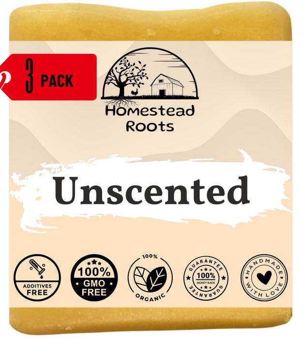 Handcrafted with Grass-Fed Beef Tallow and Organic Oils |Scented with Organic Essential Oils |Artisanal Bar Soap |3 Pack |Each Bar Unique, Beige|