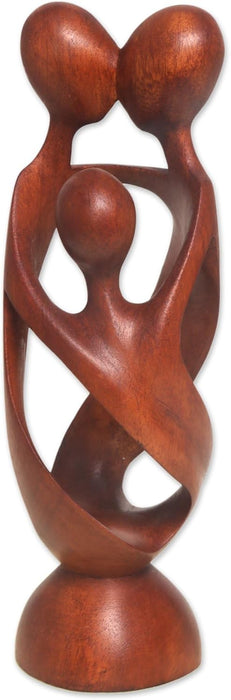 NOVICA Artisan Handcrafted Wood Statuette Family from Bali Brown Indonesia Sculpture [9in H x 3in Diam.] ' Family Spiral'