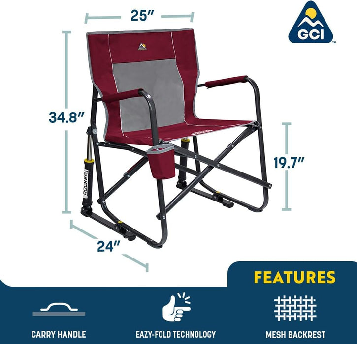 GCI OUTDOOR Freestyle Rocker Camping Chair | Portable Folding Rocking Chair with Solid, Durable Armrests, Drink Holder & Comfortable Backrest — Indigo Blue