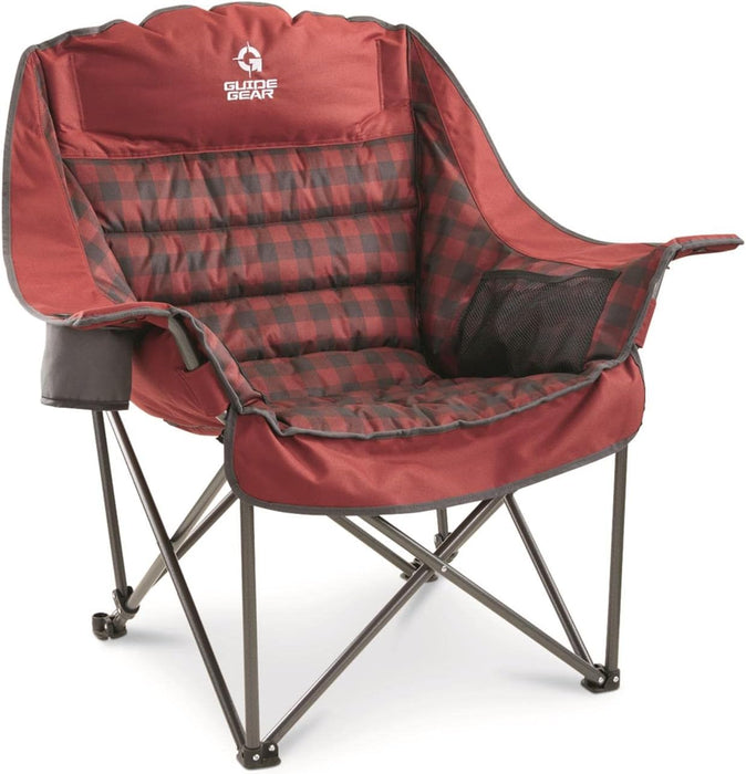Guide Gear Oversized Extra Large Padded Camping Chair, Portable, Folding, Large Camp Lounge Beach Chairs for Outdoor, Adults, Men and Women, Heavy-Duty 400 Pound Capacity, with Cup Holder