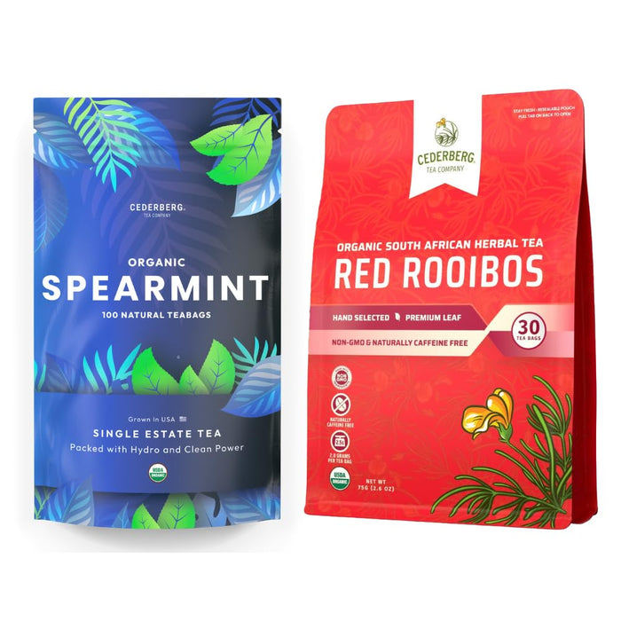 Cederberg Tea Company Organic Herbal Teas Spearmint 100 count & Red Rooibos 30 count Single-Estate Tea Bundle - 130 Tea Bags