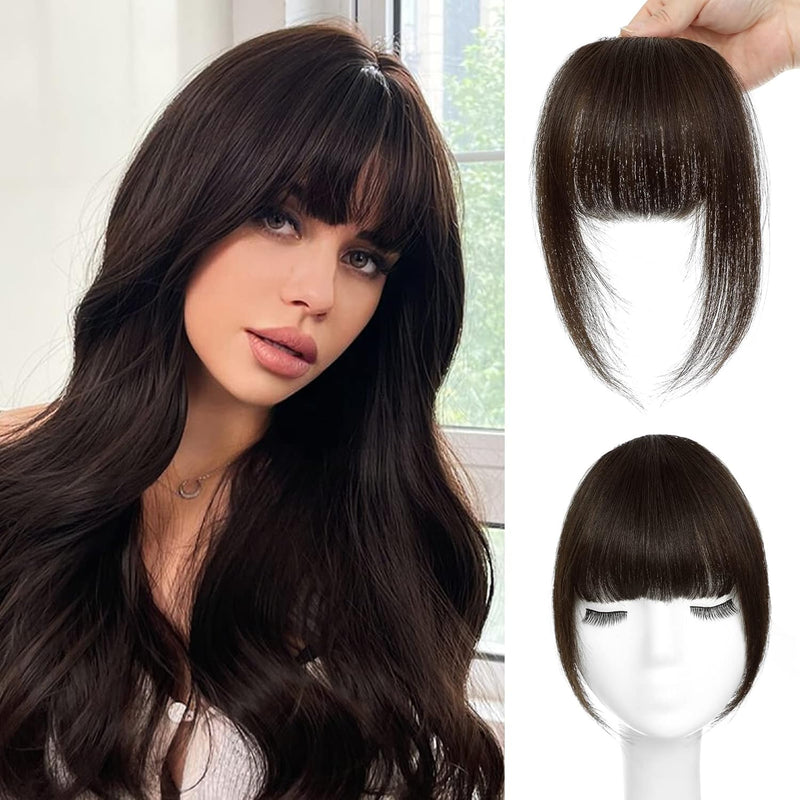 VERNA Bangs Hair Clip in Bangs, Brown Clip on Bangs Real Human Hair