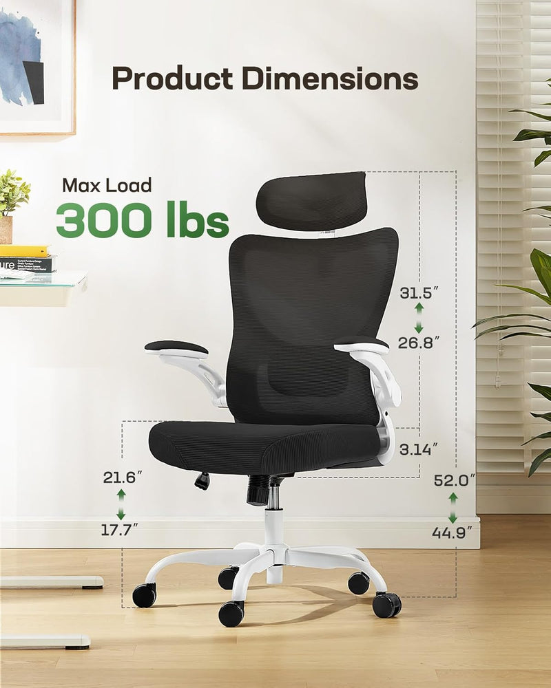 Marsail Ergonomic Office Chair: Office Computer Desk Chair with High Back Mesh and Adjustable Lumbar Support Rolling Work Swivel Task Chairs with Wheel 3D Armrests and Headrest