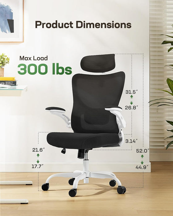 Marsail Ergonomic Office Chair: Office Computer Desk Chair with High Back Mesh and Adjustable Lumbar Support Rolling Work Swivel Task Chairs with Wheel 3D Armrests and Headrest